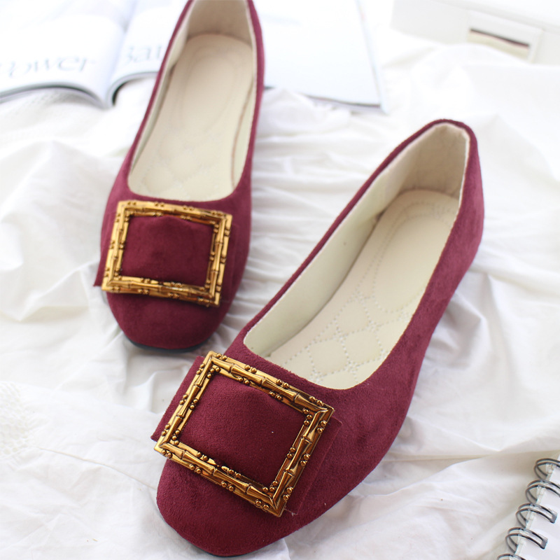 Spring and Autumn Korean version candy color flat bottom square toe pumps women's scoop shoes plus size square buckle women's shoes blue 4 c