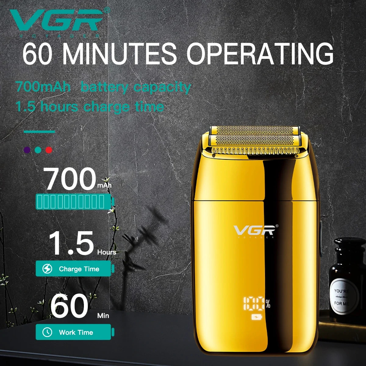 Original VGR beard trimmer professional shaver reciprocating shaver beard trimmer electric digital display trimmer mens 240703