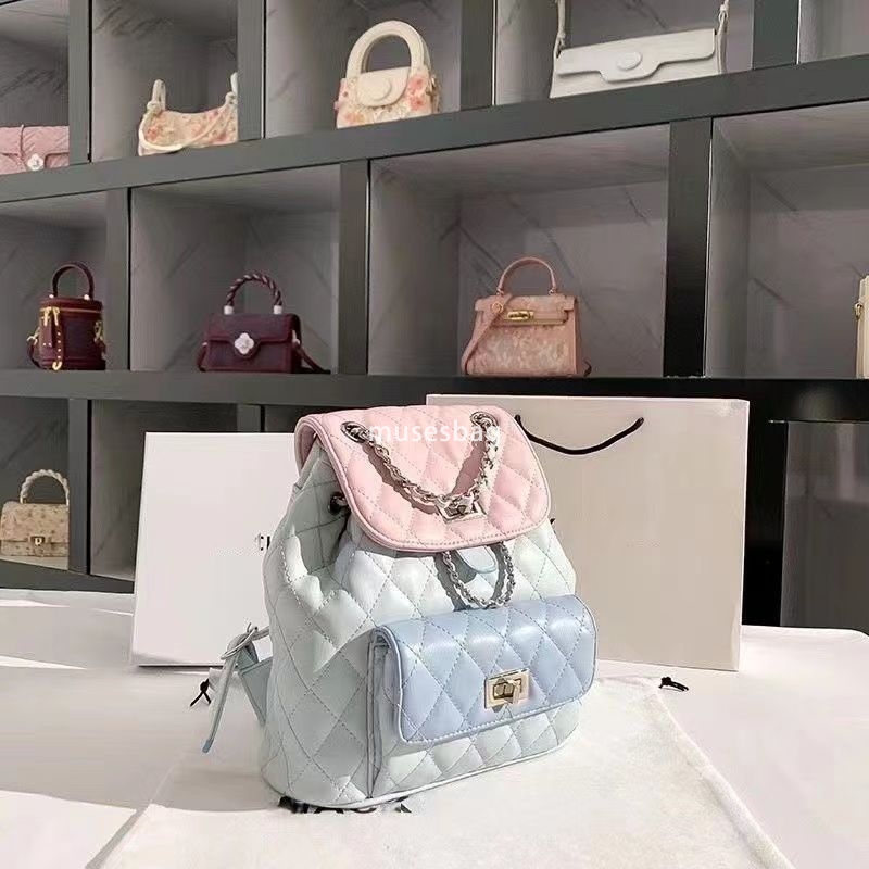 Ladies' Fashion Backpack, PU Leather Backpack, Adjustable Chain Pattern Bag, Ladies' Shopping Bag, Student Business Color blocked Fashion Ba
