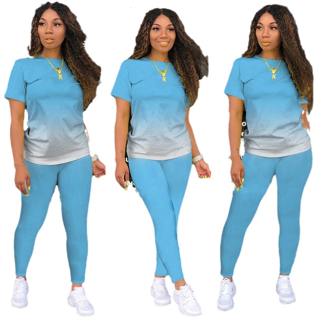 Women's Two Piece Pants Tracksuits Women 2 Pieces Sets short Sleeve O-Neck Pullover Top Trousers Sportswear Sports Suit Female Clothes Spring 220