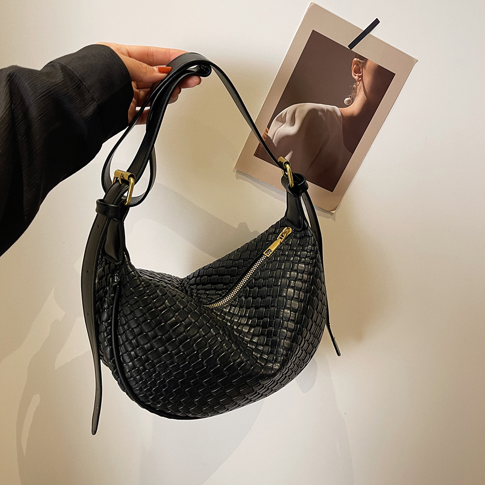 Women Daily Adjustable Strap Woven Simple Hobo Solid Color Stylish Shoulder Shopping Bag H7.3#17