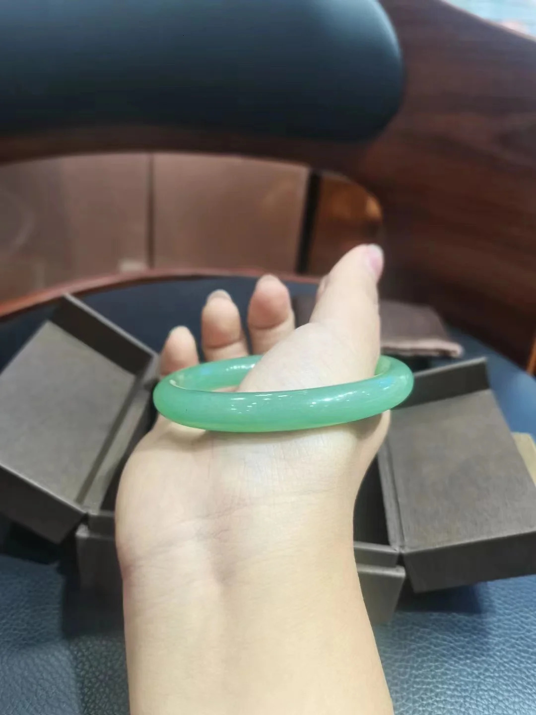 Original Ecological exquisite Green Jadeite Bracelet Genuine Dongling Jade Bangle circular Handring Lucky Fine Jewelry 240627