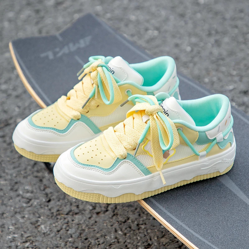 TuoPin Ice cream color womens shoes Cute womens casual shoes Color matching preppy womens sneakers Cake board shoes 240703