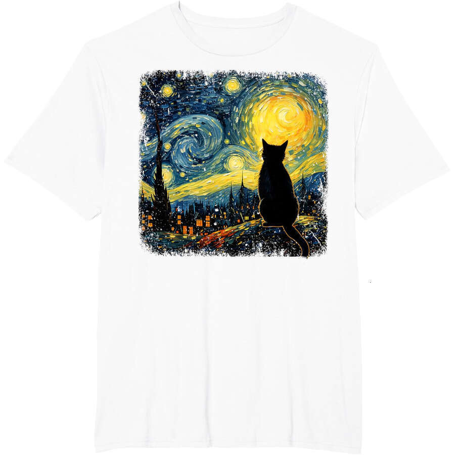 Designer Mens Womens T shirts tees tops Cat Starry Night Van Gogh Cat For Cat Lover Cat Mom Cat Dad T-Shirt clothes Free shipping