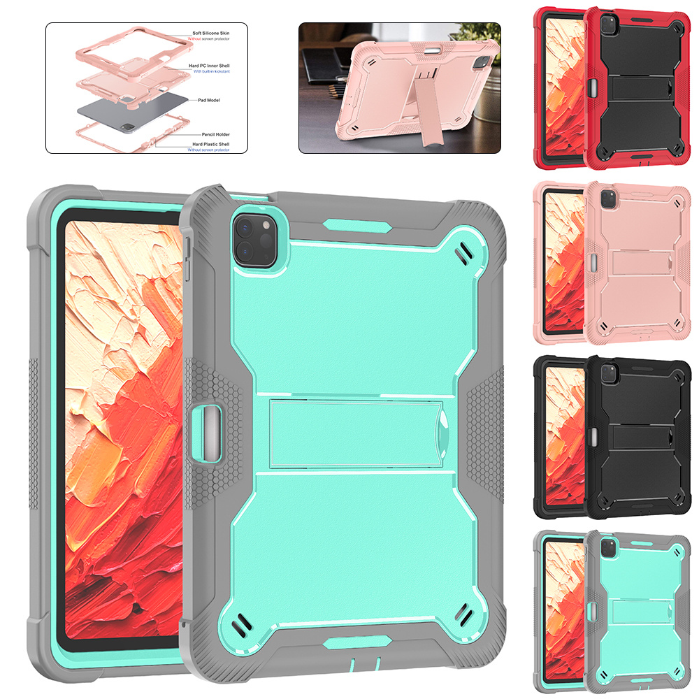 Hybrid Shockproof Rugged Tough Impact Armor Silicone PC Defender Stand For iPad Mini 5 6 10th 10.9 Pro Air 11 Pro 13 2024 10.2 Samsung Tab A7 A8 A9 Pl