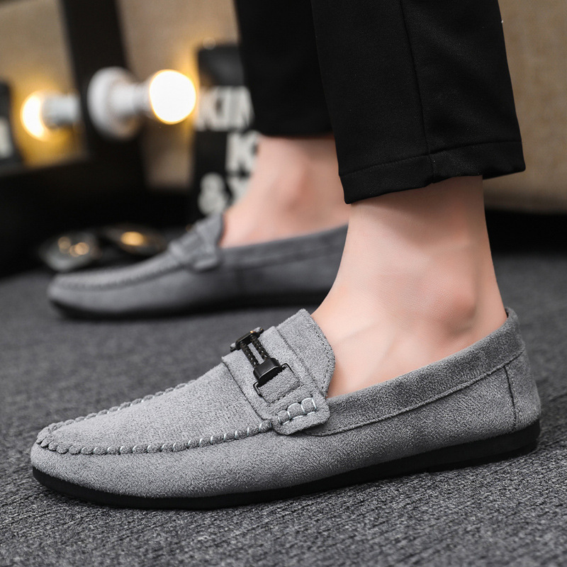 Breathable, wearable, slip-on shoes, British soft-soled lightweight men's fashion formal slip-on shoes grey