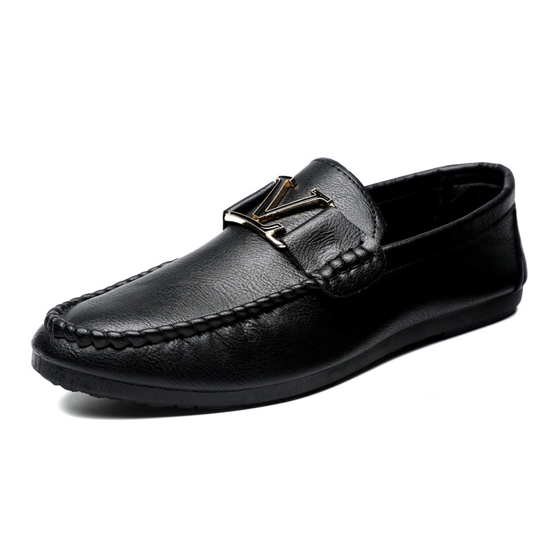 New youth round toe driving men's slip-on small leather shoes casual British formal wear sports handicraft