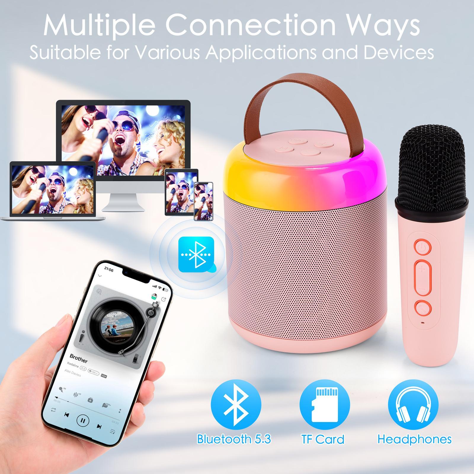 Mini Karaoke Machine for Kids with 2 wireless microphones Portable Bluetooth 5.3 Speaker LedLights Karaoke Gifts for Girls Boys Adult Birthday