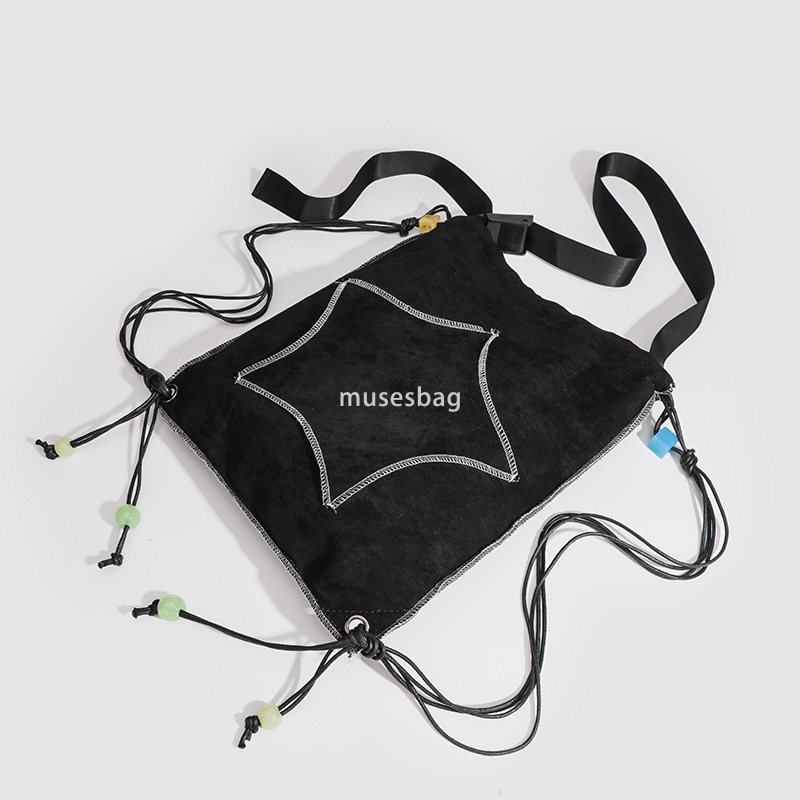 High quality women's high-end new fashion niche black star drawstring simple and large capacity backpack crossbody bag Instagram trend multiple c