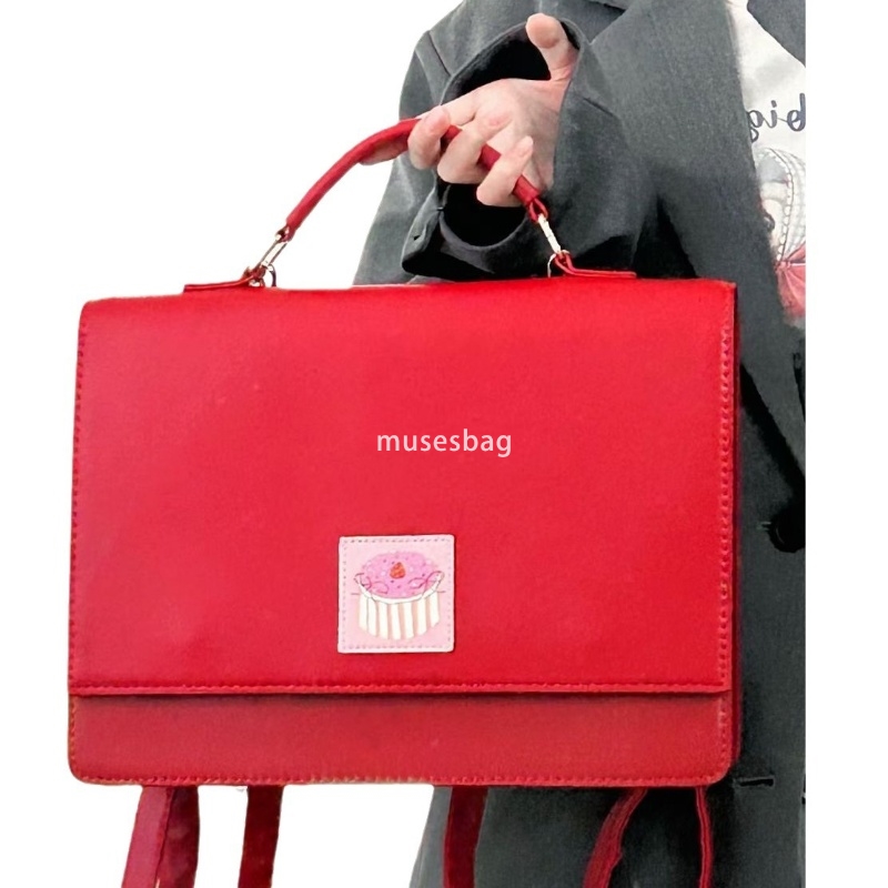 Designer Ms Atmosphere Academy Style Retro Red Large Capacity Backpack Small and Multi functional Handheld Diagonal Straddle Bag Student Commuting Bac