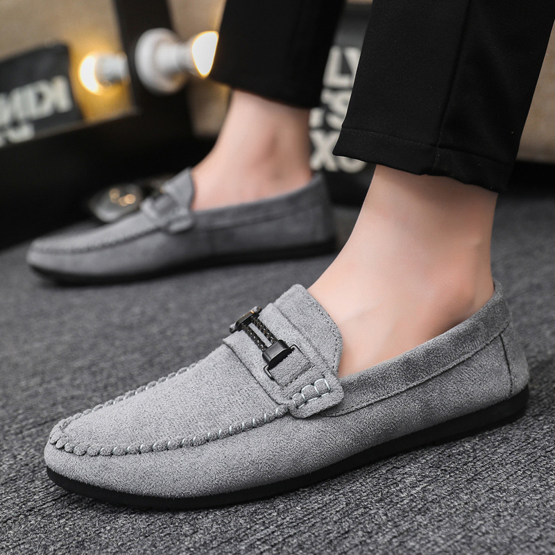 Breathable, wearable, slip-on shoes, British soft-soled lightweight men's fashion formal slip-on shoes grey