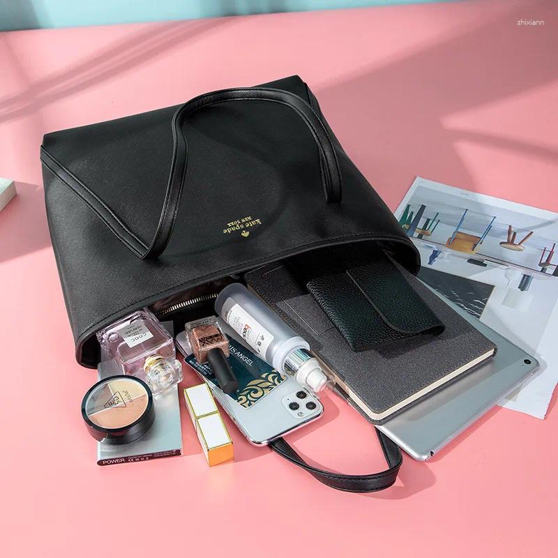 Shoulder Bags hot Two Top Handles Women's With Zipper Handbags Women Large Capacity Female Solid Black Big