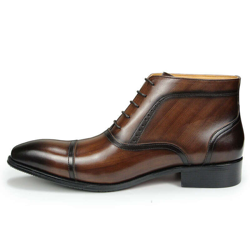 Business Men's Leather Boots Outdoor Premium Designer Pure Handmade With Hanging Up To The Ankle Male's Zipper Shoes Nice