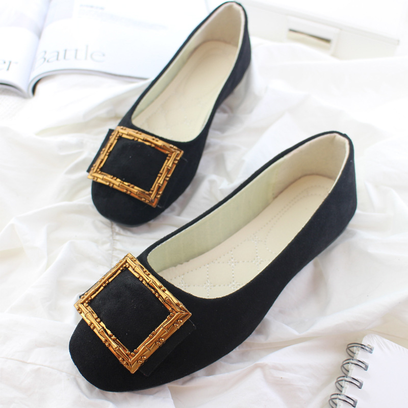 Spring and Autumn Korean version candy color flat bottom square toe pumps women's scoop shoes plus size square buckle women's shoes blue 4 c