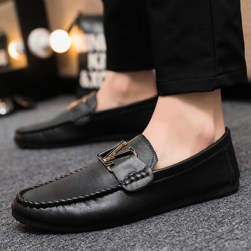 New youth round toe driving men's slip-on small leather shoes casual British formal wear sports handicraft