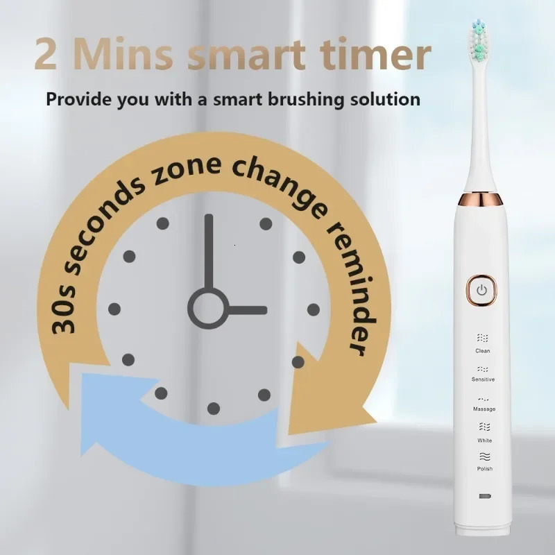 The electric toothbrush comes with a 6-head brush a rechargeable portable electric toothbrush with a holder and travel case 240702
