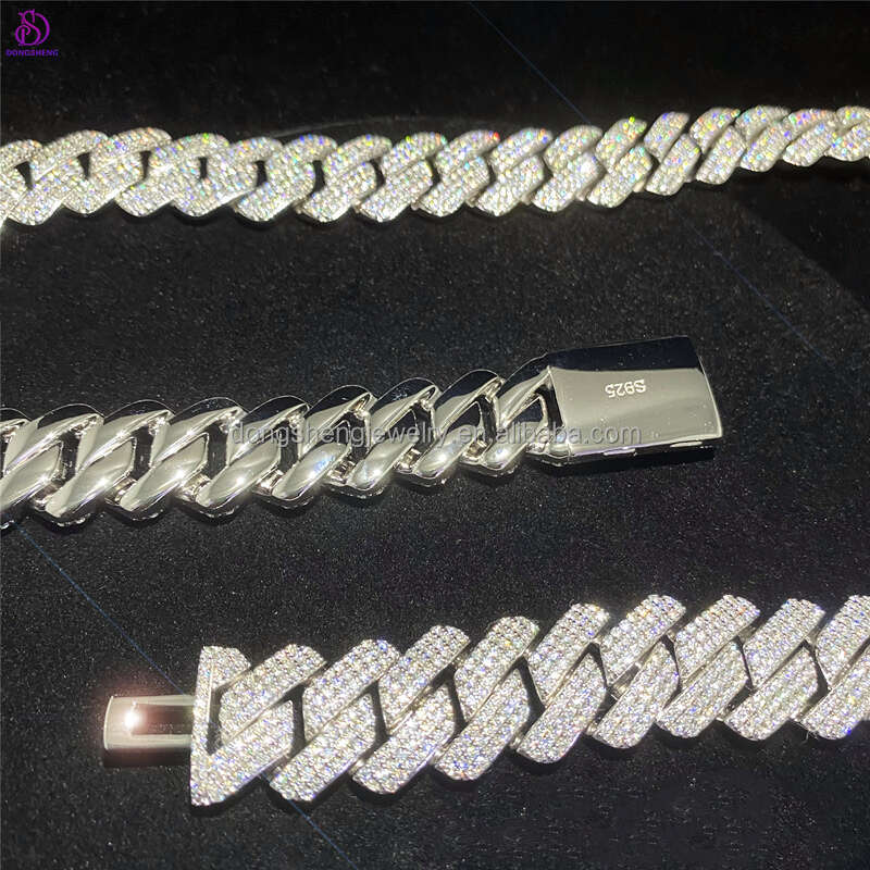 Factory Direct Sales Iced Out Sparkling Diamond 18Mm Sier Gold D VVS Moissanite Hip Hop Style Miami Cuban Link Chain