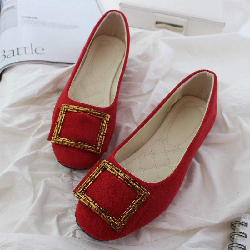 Spring and Autumn Korean version candy color flat bottom square toe pumps women's scoop shoes plus size square buckle women's shoes blue 4 c