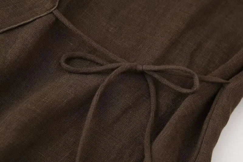 Spring Linen Suits for Women 2024 Fashion Brown Cardigan Kimono Top Lace Up Wild Casual Womens Wide Leg Pant 2 Pcs Set 240701