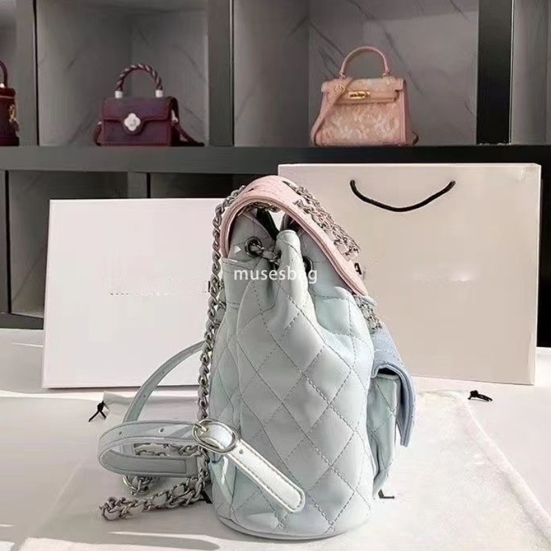 Ladies' Fashion Backpack, PU Leather Backpack, Adjustable Chain Pattern Bag, Ladies' Shopping Bag, Student Business Color blocked Fashion Ba