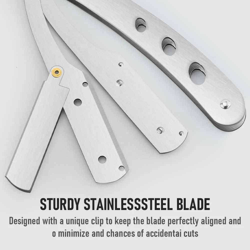 Mens shaver stainless steel shaver trimming tool hair and blade folding shaver holder with 10 razor blades 240703