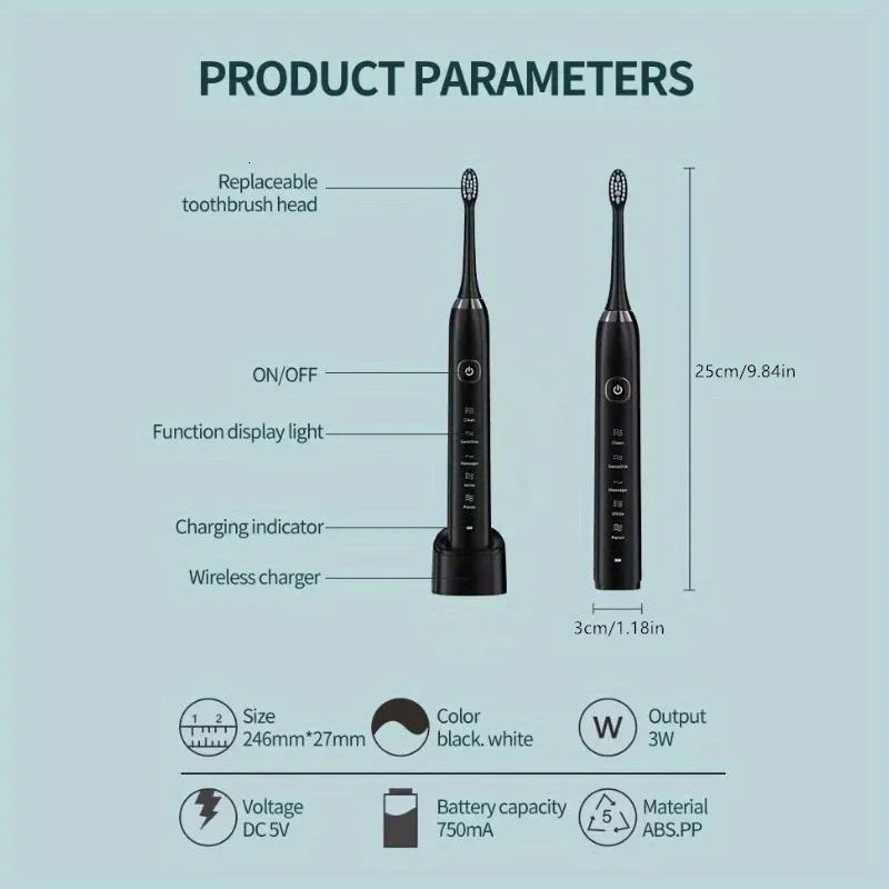 The electric toothbrush comes with a 6-head brush a rechargeable portable electric toothbrush with a holder and travel case 240702