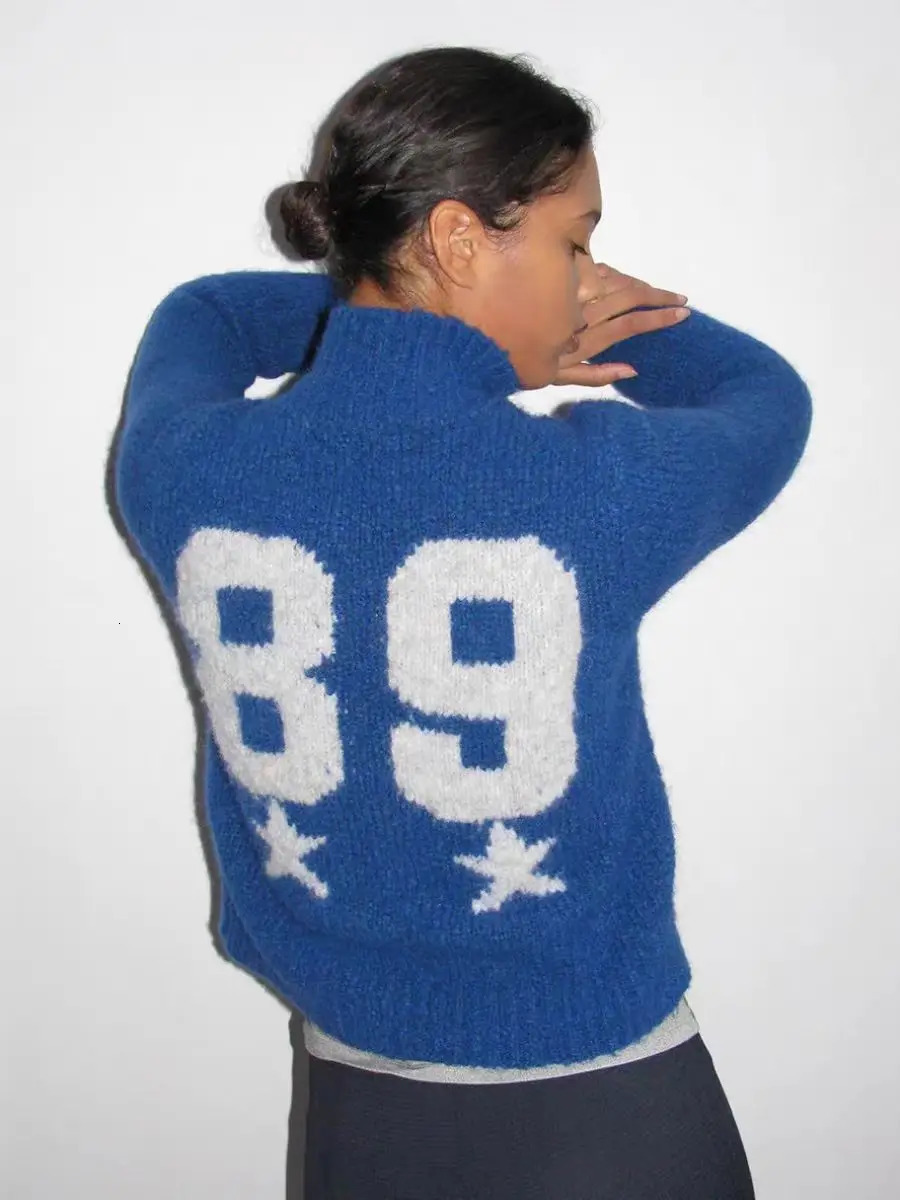 Women Autumn and Winter Soft Knitted Number Star Jacquard Wool Blend Sweater Cardigan 240701wtt