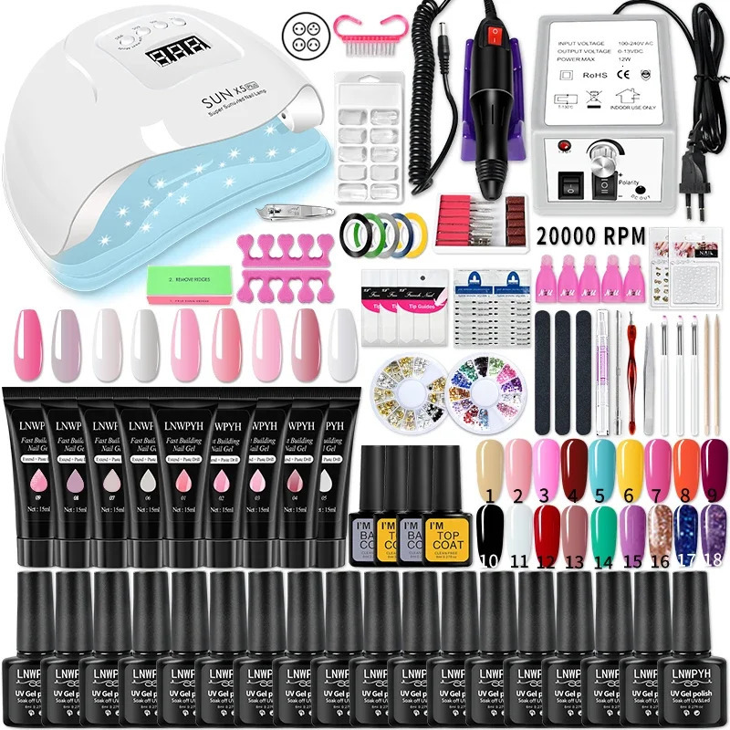 Nail Gel Kit Acrylic Nails Set With UV LED Lamp Dryer Color Gel Polish Kit Soak Off Manicure Tools Set 240702