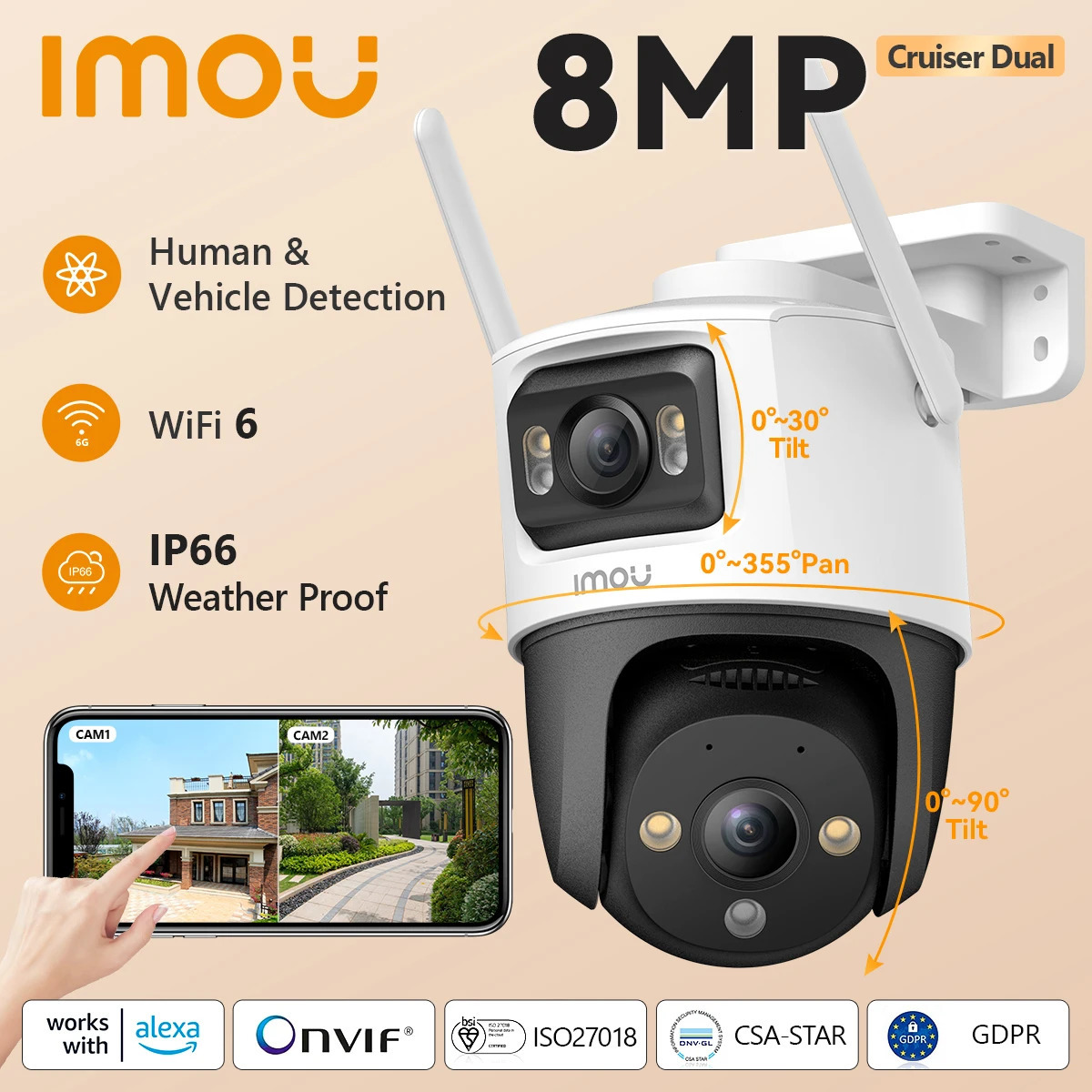 IMOU Cruiser Dual 8MP10MP Lens Outdoor PT Camera Home Security IP AI Human Vehicle Detection Surveillance 240618