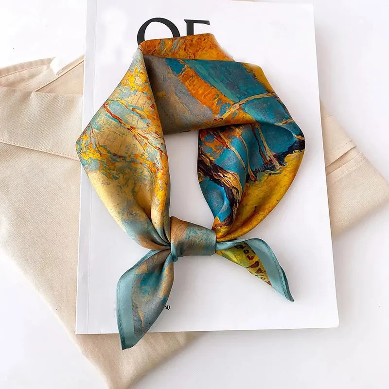 2024 Pashmina 100% Mulberry Silk Scarf Fashion Women Summer Beach Small Scarves Shawl Poncho 53*53cm Hijab Bandana Kerchief 240702