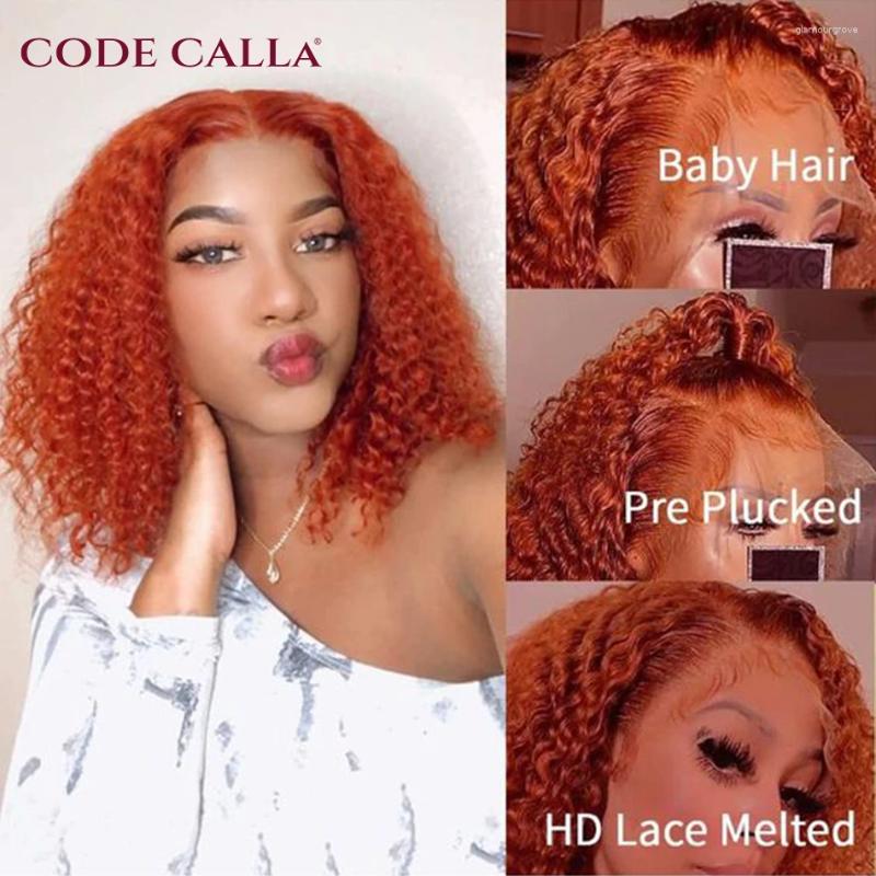 Ginger Orange 13X4 Bob Wig Transparent Lace Front Human Hair Wigs Deep Wave Short Colored Curly Frontal 180%