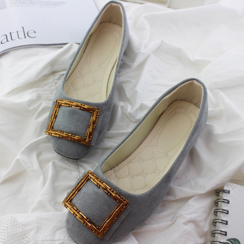 Spring and Autumn Korean version candy color flat bottom square toe pumps women's scoop shoes plus size square buckle women's shoes blue 4 c