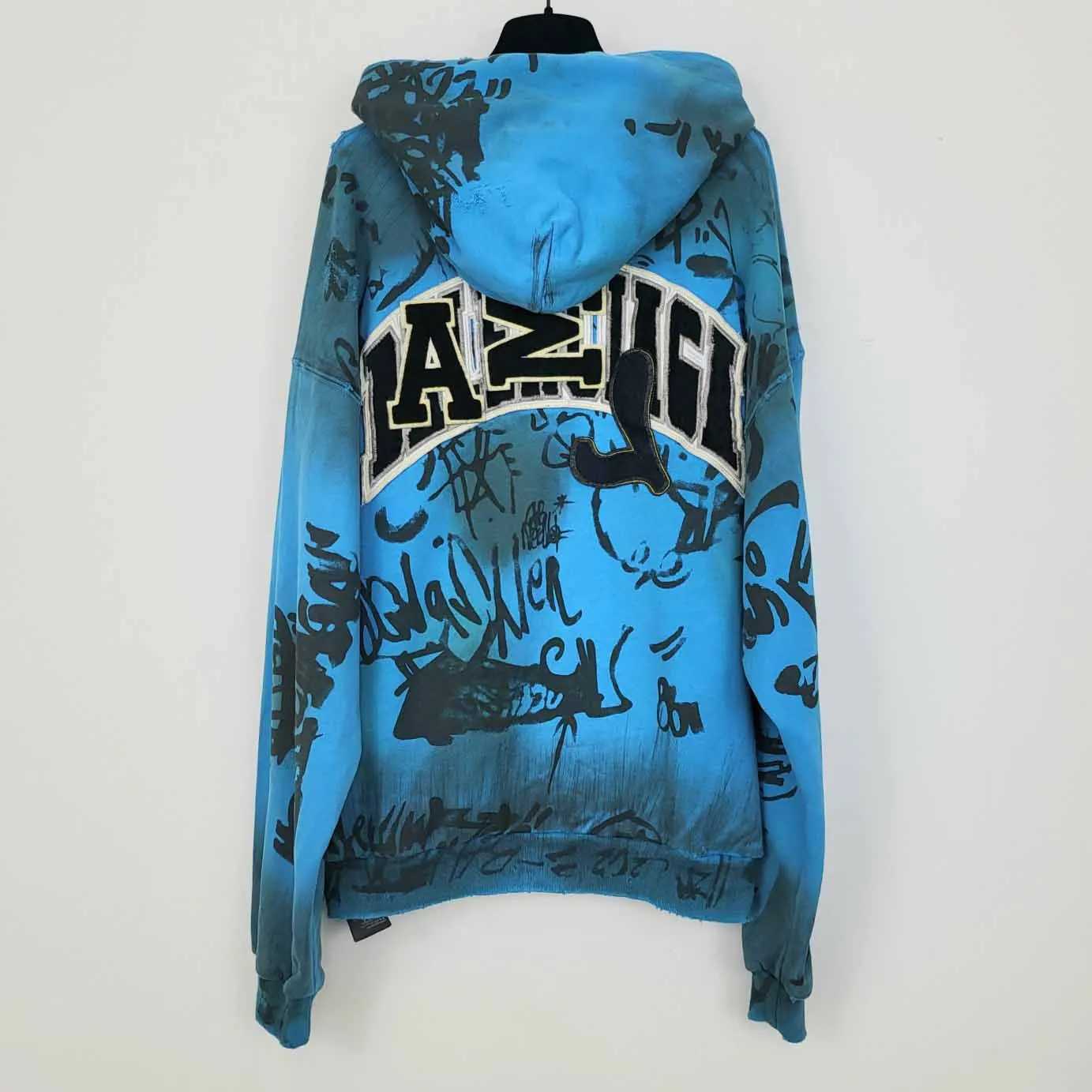 Men's Hoodies Sweatshirts Luxury Hand-painted Mud-dyed Graffiti Zipper Hoodie Embroidery Distressd Football Club Women Hooded Sweatshirts Hoodies T250926