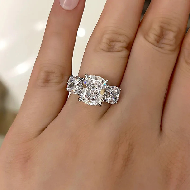 Drop Ship Stunning Wedding Rings Choucong Elegant Luxury Jewelry Three Stone 925 Sterling Silver Cushion Shape 5A Zircon CZ Diamond Women Wedding Ring