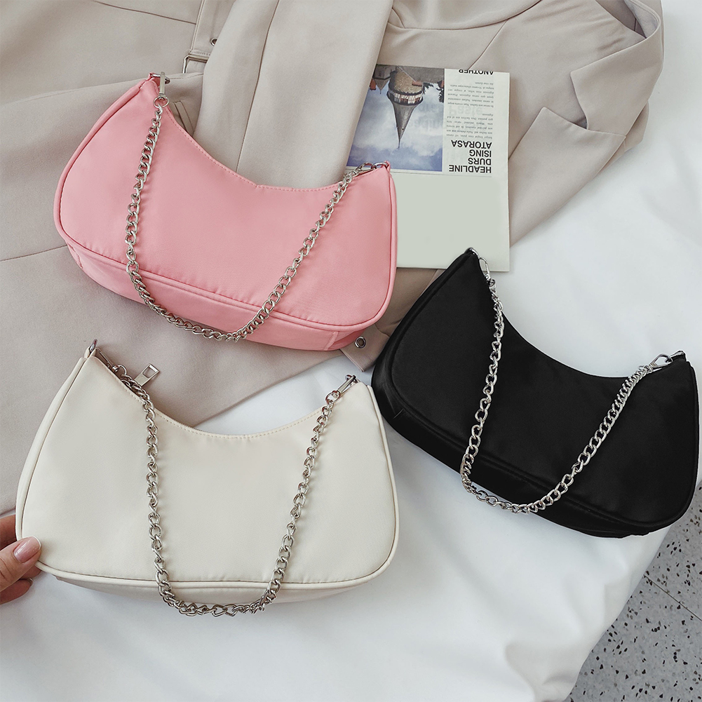 Solid Color Shoulder Purse Women Underarm Bag Ladies Fashion Top-handle Clutches Black Beige White Pink Handbag Pouch