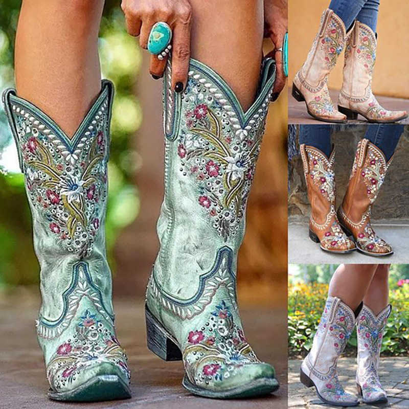 Boots New Vintage Women's Knight Boots Plus Size Women's Shoes Western Cowboy Boots T240703