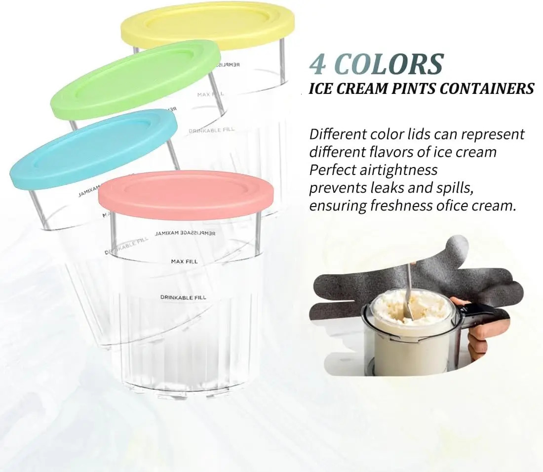 For Ninja Creami Deluxe 11-in-1 XL Family Size NC500/NC501 Pints 4 Pack 24oz Dishwasher Safe BPA-Free Leak Proof Assorted Colors 240624