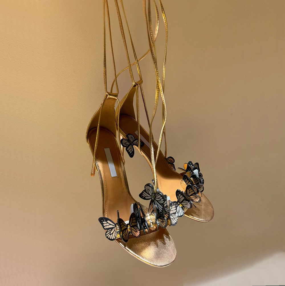 Womens New 90cm Stiletto Heel Sandals Butterfly flower decoration suede ankle strap exposed toe Dress Shoes Luxury designer Dinner Party high heels 35