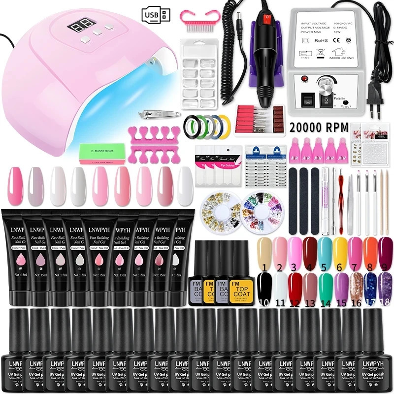 Nail Gel Kit Acrylic Nails Set With UV LED Lamp Dryer Color Gel Polish Kit Soak Off Manicure Tools Set 240702