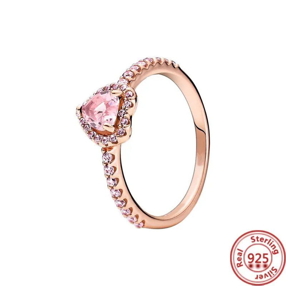 designer new pure sier purple flower transparent heart shining rose gold ring ladies exquisite jewelry gift