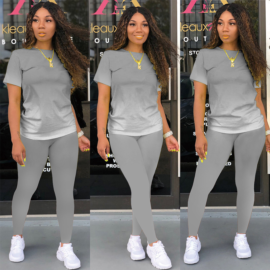 Women's Two Piece Pants Tracksuits Women 2 Pieces Sets short Sleeve O-Neck Pullover Top Trousers Sportswear Sports Suit Female Clothes Spring 220