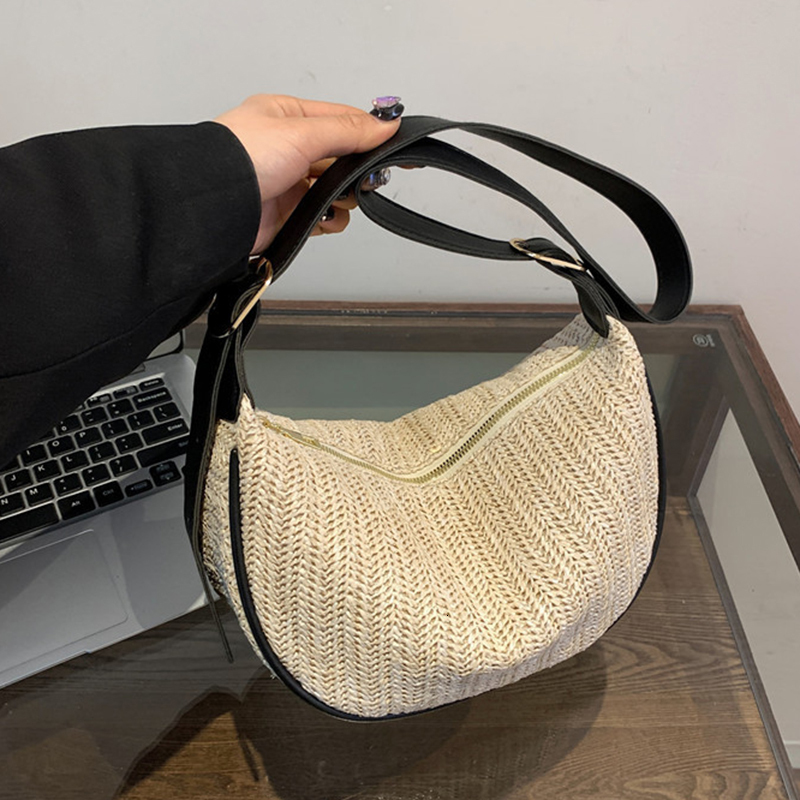 Fashion Woven Hobo Straw Bohemian Half Moon Travel Beach Bags for Women Handbags Designer Handmade Shoulder Crossbody Bag H7.3#13.5 035e5