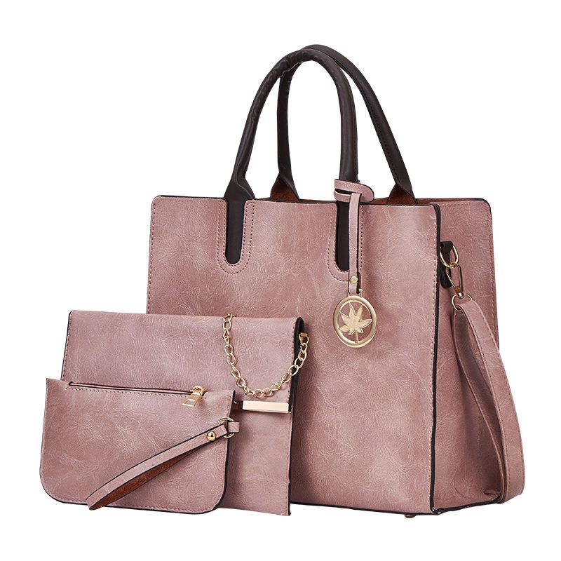 New Women Ladies 3 in 1 Fashion Retro Tote Shoulder Bag Lychee Printed Casual PU Leather 3 Pcs Set Messenger Handbags
