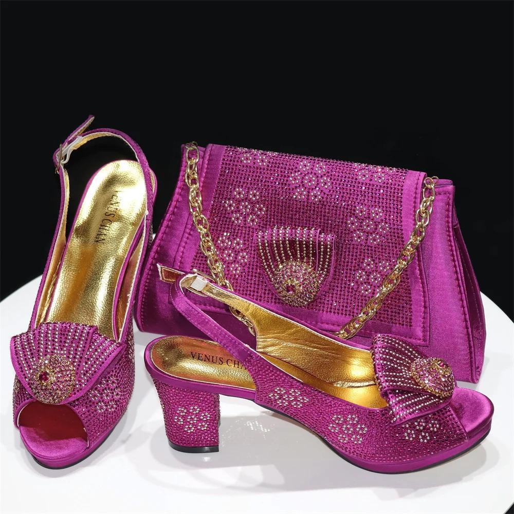 Doershow High Quality African Style Ladies Bags Latest magenta Italian Shoes And Bag Set For Party HRE1-17 240702