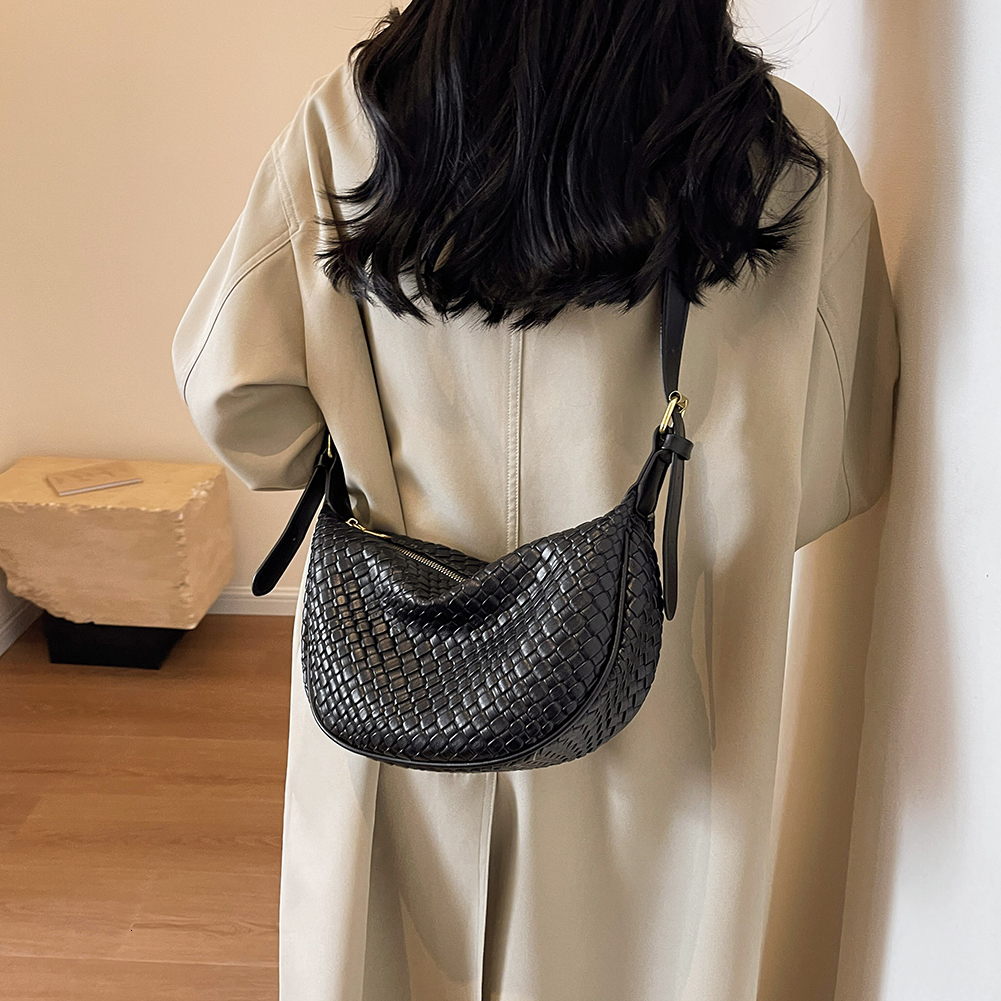 Women Daily Adjustable Strap Woven Simple Hobo Solid Color Stylish Shoulder Shopping Bag H7.3#17