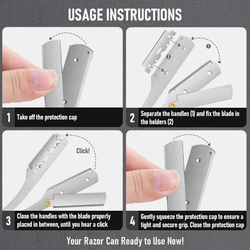 Mens shaver stainless steel shaver trimming tool hair and blade folding shaver holder with 10 razor blades 240703