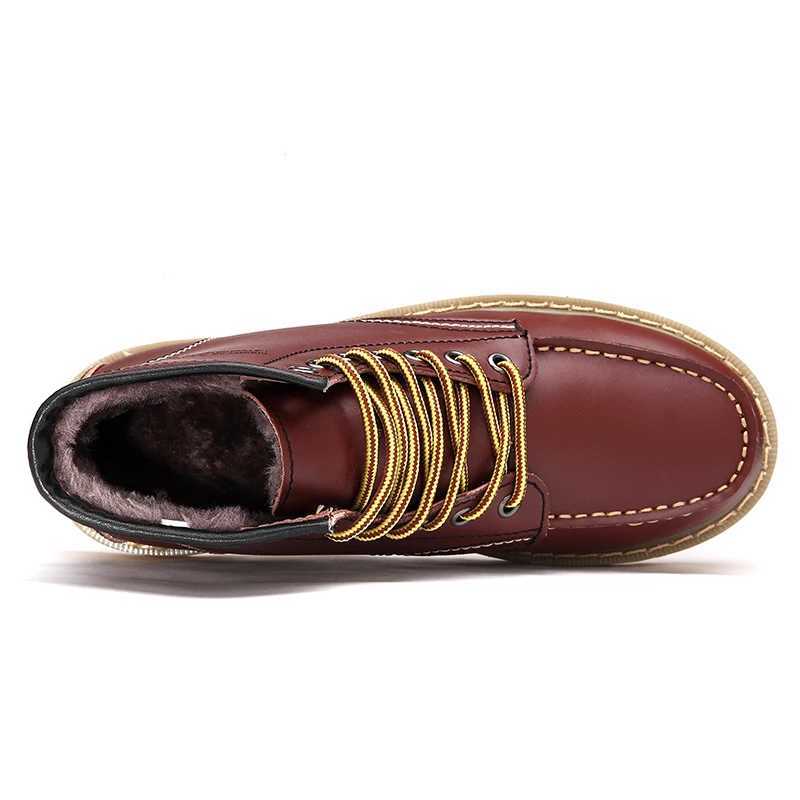 Winter Warm Snow Leather Fur Plush Fashion Handmade Waterproof Ankle Boots No-slip High Top Men Work Shoes XW6.5