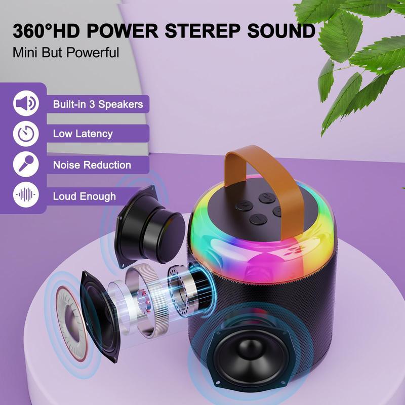 Mini Karaoke Machine for Kids with 2 wireless microphones Portable Bluetooth 5.3 Speaker LedLights Karaoke Gifts for Girls Boys Adult Birthday