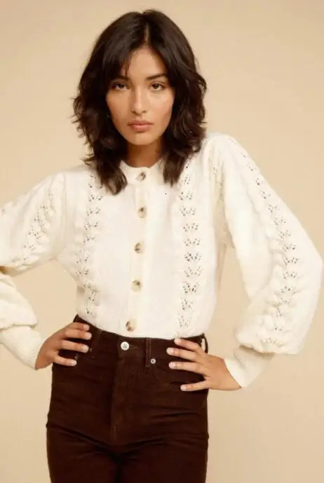 Early Spring Products Women Sweater Wool Blend Front Button Knitted Cardigan Retro Flower Twisted Crochet 240701wtt