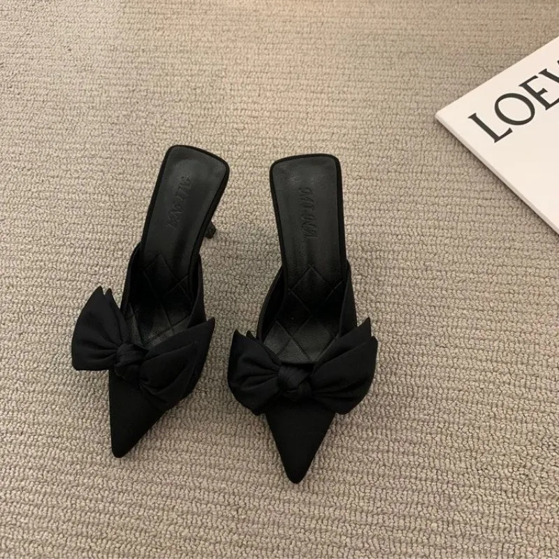 Fashion 2024 Women Slippers Stiletto Sexy High Heels Bowknot Slippers Flip Flops Pointed Toe Slides Party Shoes Woman G308 240703